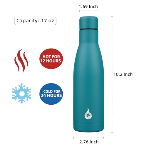 BJPKPK 17 oz Insulated Thermal Metal Water Bottle, Stainless Steel Flask - color: Laguna, size: 17 Ounces