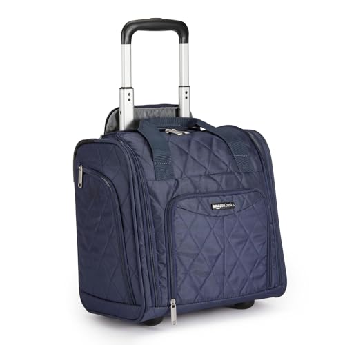 Amazon Basics Underseat Carry-On Luggage with Wheels, 14" Rolling Travel Bag, Fits Under the Seat with Multiple Pockets and Compartments, Navy Quilted - color: Navy Quilted