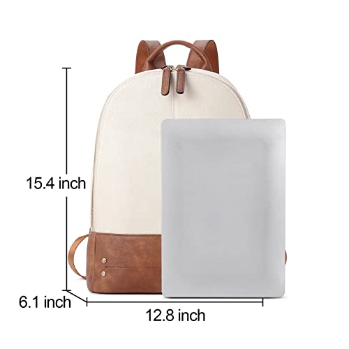 CLUCI Laptop Backpack for Women Leather 15.6 inch Computer Backpack Travel Vintage Large Bag Beige With Brown