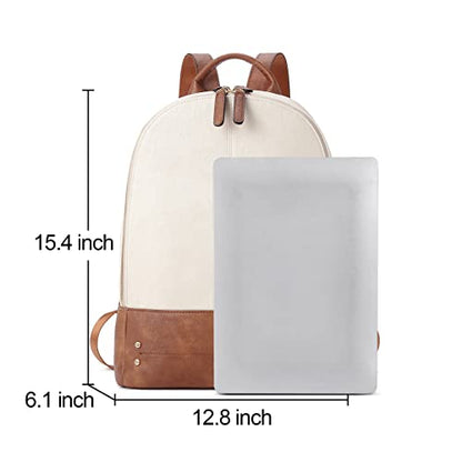 CLUCI Laptop Backpack for Women Leather 15.6 inch Computer Backpack Travel Vintage Large Bag Beige With Brown