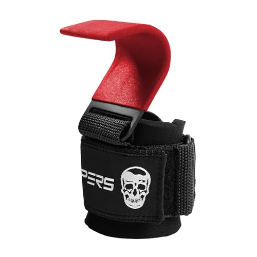 Gymreapers Weight Lifting Hooks (Pair), Heavy Duty Power Wrist Straps Hand Grip Support For Deadlifts, Pull Ups, Shrugs - Gym Gloves For Men and Women - color: Red