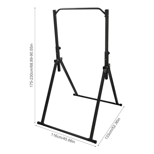 Foldable Pull Up Bar Stand, 440LBS Capacity Multifunction Triangular Structure Pull Up Station Home Gym Strength Training Workout Equipment with Adjustable Height for Pull-Ups Dips Push-Ups & More