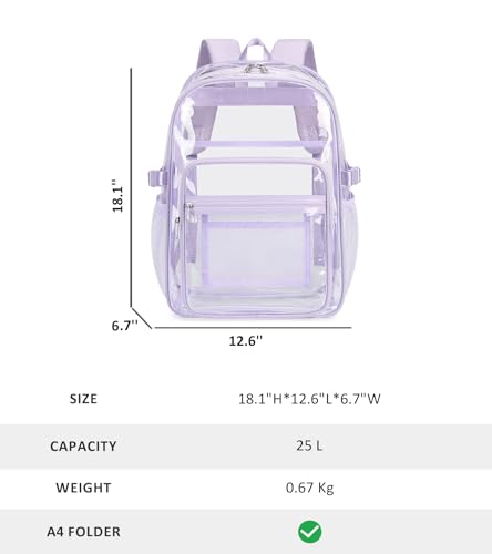 abshoo Big Heavy Duty Clear Backpack for School Girls Transparent Bookbag for Middle High School (Light Purple) - color: Light Purple