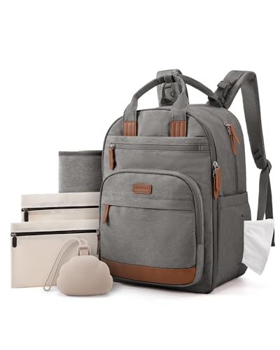 mommore Diaper Bag Backpack with Waterproof Changing Pad, Insulated Bottle Holders & Pacifier Case, Baby Diaper Bag with 2 Organizer Pouches, Stroller Straps, Dark Gray - color: Dark Gray