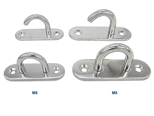 Stainless Steel Ceiling Hooks & Wall Hangers with Rings - Heavy Duty M8 Screw Mount, Rust-Proof Anchor Straps for Garage, Outdoor, Storage (4-Pack) - size: M8 With Ring