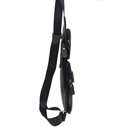 Leather Sling Bag Crossbody Backpack for Men Women Travel Outdoor Sports Hiking Camping Shoulder Chest Day Pack Daypack - color: #02black(s)
