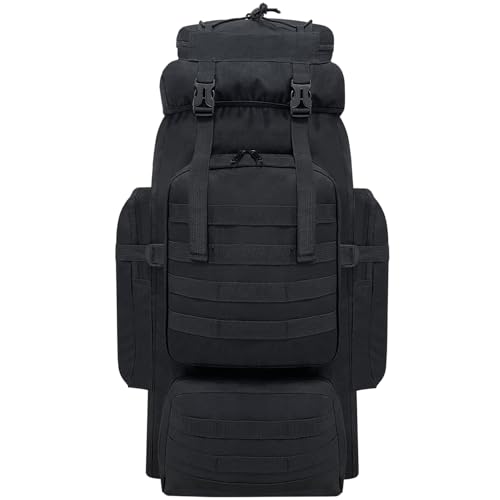 80L Hiking Backpack Men Camping Backpack, Waterproof MOLLE Military Tactical Rucksack, Large Capacity Assault Pack for Outdoor Survival, Trekking, Travel (Black) - color: 80l Black-umolle