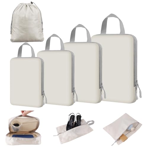 4/8 Set Compression Packing Cubes for Travel Essentials, Compressible Expandable Luggage Organizer Bags for Clothes, Durable Space Saver Storage Bags for Suitcase(8set-Beige) - color: Beige, size: 8 set
