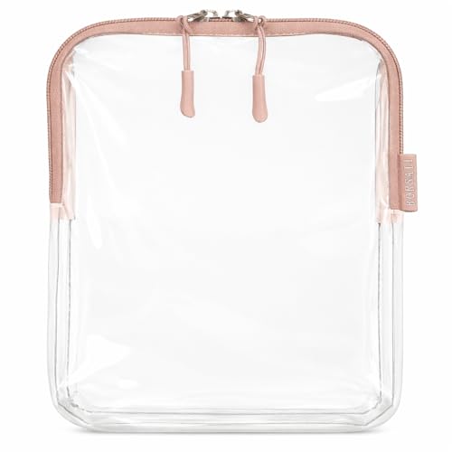 BORSALI TSA Approved Toiletry Bag, Clear, Quart Size, Taupe | 3-1-1 Liquids for Carry On Travel, Toiletries Organizer, Cosmetic Pouch with Zipper, Travel Accessories - color: Taupe