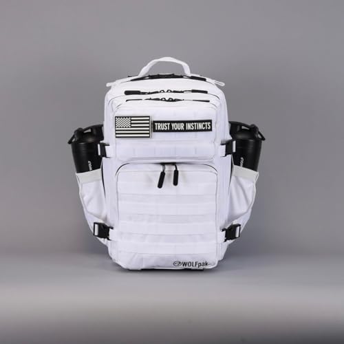 WOLFpak 35L Tactical Gym Backpack (Polar White) Durable 1000D Waterproof Oxford Material with MOLLE Webbing, Laptop Pocket & Dual Cup Holders, Durable Fitness/Travel/Military Daypack - color: Polar White