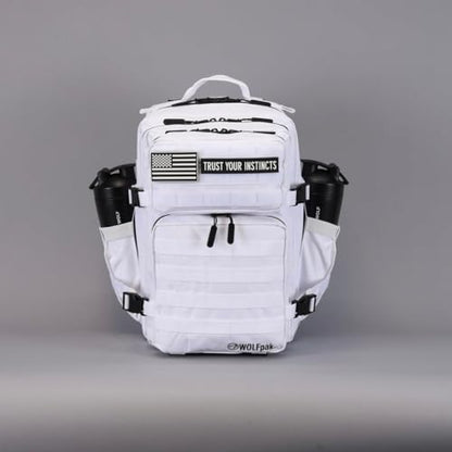 WOLFpak 35L Tactical Gym Backpack (Polar White) Durable 1000D Waterproof Oxford Material with MOLLE Webbing, Laptop Pocket & Dual Cup Holders, Durable Fitness/Travel/Military Daypack - color: Polar White