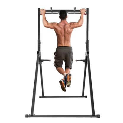 Freestanding Pull Up Bar, Adjustable Height Dip Station, Carbon Steel Power Tower, Parallel Bars, 440lbs Capacity, PVC Grip, Foldable, for Home Gym, Calisthenics, Strength Training