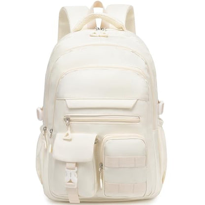 Cute Backpack for Teen Girls Boys, Aesthetic Travel Bookbag for High Middle School College Student (Beige) - color: Beige