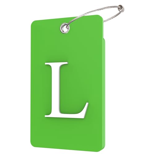 Gostwo 2 Pack Luggage Tags for Suitcases, 26 Initial Letter Travel Luggage Baggage Identification Labels ID Tag Fully Bendable Tags with Stainless Steel Loop (Green) (Letter L) - color: Green, size: Large L