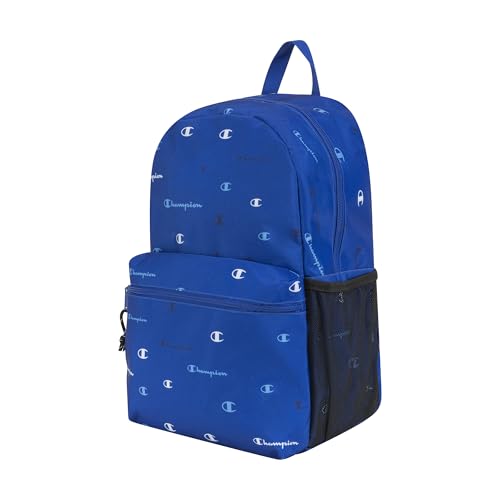 Champion Kids' Merit Backpack with Padded Straps, Water Bottle Pocket and Laptop Compartment for Daily Use, Medium Blue, One Size - color: Medium Blue