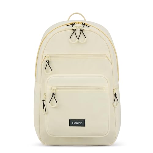 HanTrip Carry On Travel Backpack For Women, 18 Inch Water Resistant Large Backpack Lightweight Bookbag For Men, 8x14x18 Personal Item Bag Casual Daypack Backpacks For Work Office Commuter (Offwhite) - color: Offwhite, size: 18 Inch