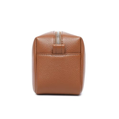 PU leather Organizer Bag Lightweight Cosmetic Bag with Ring Clasp Perfect Travel Makeup Bag for Women (Saddle Brown/PU) - color: Saddle Brown/PU