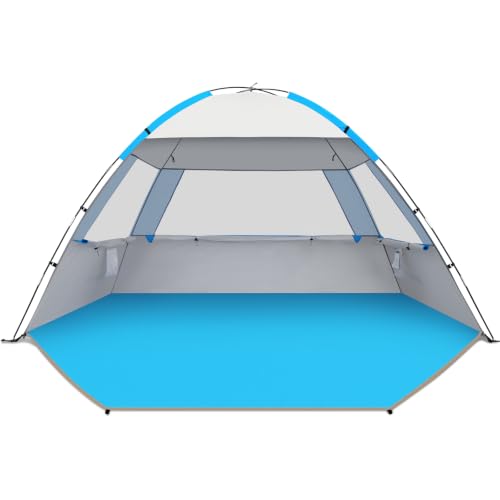 Gorich Beach Tent Sun Shelter for 3/4/6/8/10 Person with UPF 50＋ UV Protection, Lightweight & Easy Setup Beach Shade Canopy, Portable Beach Shade Tent Beach Cabana - color: Silver, size: 4 Person