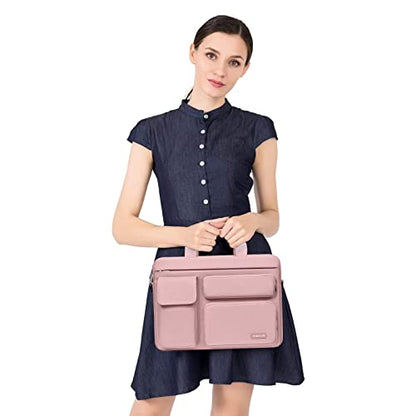 MOSISO Laptop Shoulder Bag 15.6 inch, 15-15.6 inch Computer Bag Compatible with MacBook Pro 16 inch, HP, Dell, Lenovo, Notebook with 2 Raised&1 Flapover&1 Horizontal Pocket&Handle&Belt, Pink - color: Pink, size: 16 inch