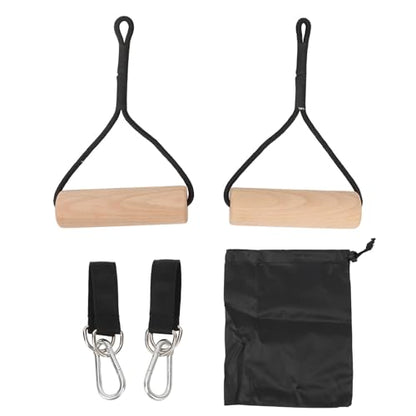 ZJchao Wooden Gymnastic Rings for Home & Outdoor Use – Portable Pull-Up Handles with -Duty Straps, Buckles & Carry Bag, Fit for Fitness Levels