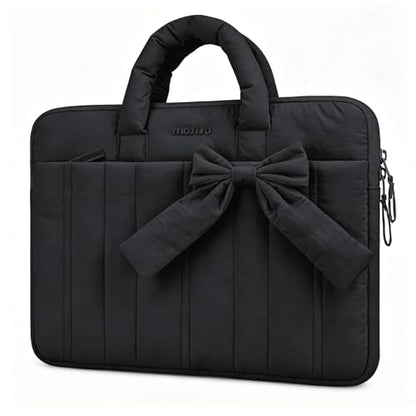 MOSISO Laptop Case 13.3 inch, 13-13.3 inch Puffy Laptop Sleeve Compatible with MacBook Neo/Air 13.6 M5 M4 M3 M2 M1/Pro 13/14, HP Dell ASUS Lenovo, Rectangle Quilted Carrying Bag with Bow&Handle, Black - color: Black, size: 13.3 inch