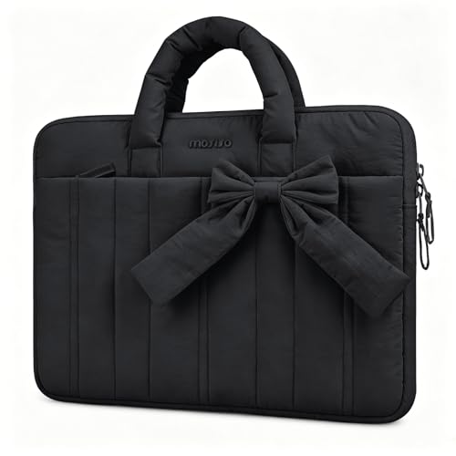 MOSISO Laptop Case 13.3 inch, 13-13.3 inch Puffy Laptop Sleeve Compatible with MacBook Neo/Air 13.6 M5 M4 M3 M2 M1/Pro 13/14, HP Dell ASUS Lenovo, Rectangle Quilted Carrying Bag with Bow&Handle, Black - color: Black, size: 13.3 inch
