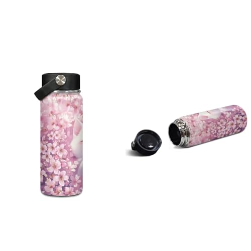 ZOUTAIRONG School Bags for Girls 7-10/10-12/12-17, Insulated Water Bottle for Hot & Cold Drinks, Cherry Blossom Cat Design Casual Backpack with Side Pockets - color: Cherry Blossom Cat