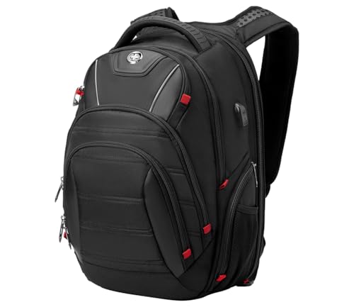 Swissdigital Design Travel Backpack for Men with Finder（color random）, TSA Friendly USB Charging RFID Protection Business Backpack Fits 15.6" Laptops Black | J14BT013-BR - color: Black/Finder