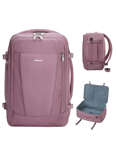 ECOHUB 17'' Travel Backpack, Personal Item Backpack with 13 Pockets, Flight Approved Carry on Backpack with USB Port & Luggage Sleeve, Travel bag for Women, Water Resistant Backpack, Pink - color: Pink, size: 17 inch underseat