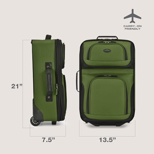 U.S. Traveler Rio Lightweight Softside Rolling Carry-on Suitcase, 2-Wheel Single, Green - color: Green, size: 21"