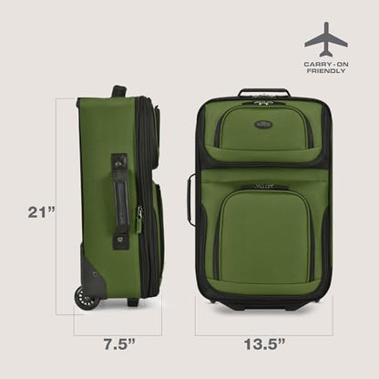 U.S. Traveler Rio Lightweight Softside Rolling Carry-on Suitcase, 2-Wheel Single, Green - color: Green, size: 21"