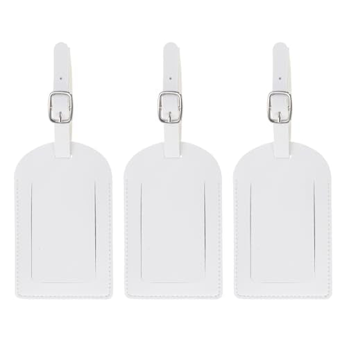 PATIKIL Luggage Tags for Suitcases, 3 Pack Premium PU Leather Baggage Tags Privacy Protection Luggage Identifier Travel Bag Labels, White - color: White