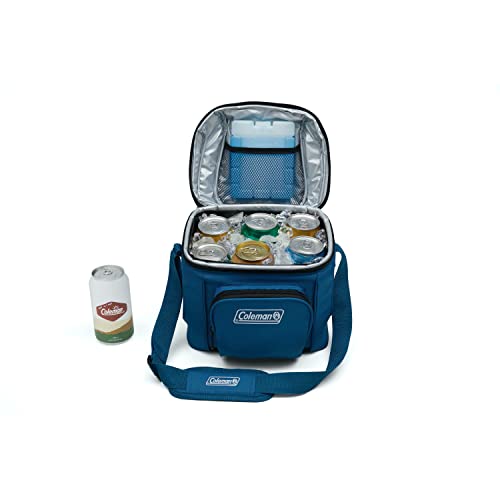 Coleman Chiller Insulated Soft Cooler, Leakproof 9/16/30 Can Cooler with 12+ Hour Ice Retention, Made with Recycled Materials, Great for Lunch, Camping, Beach, Pool, Sports, & More - color: Blue, style: 9 Can