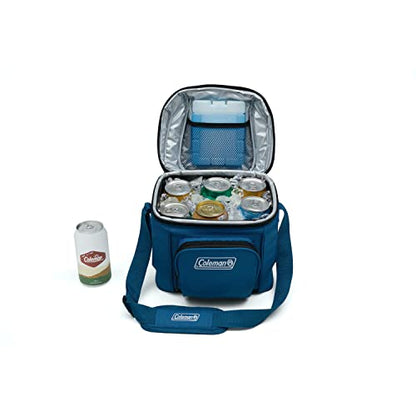 Coleman Chiller Insulated Soft Cooler, Leakproof 9/16/30 Can Cooler with 12+ Hour Ice Retention, Made with Recycled Materials, Great for Lunch, Camping, Beach, Pool, Sports, & More - color: Blue, style: 9 Can