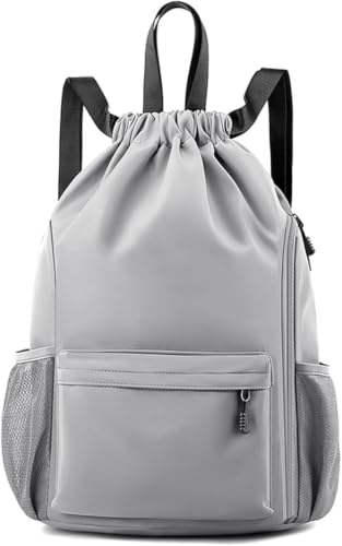 Valleycomfy Waterproof Drawstring Gym Backpack Bag for Men & Women,Sports Gym Bag with Side Pocket Grey - color: A-grey