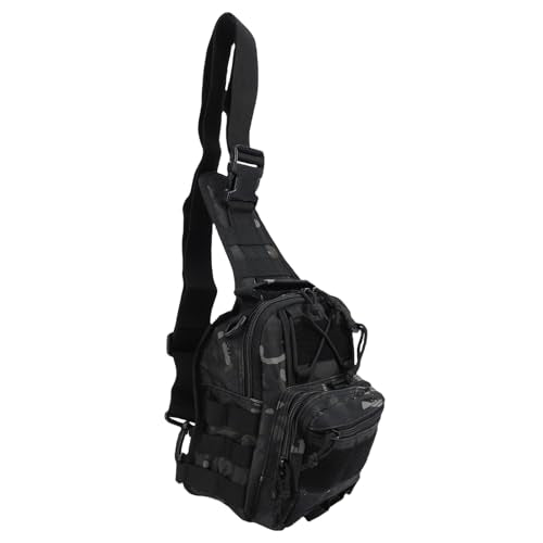 Fishing Chest Bag Outdoor Shoulder Bag Crossbody Chest Pack 20L Nylon Lightweight Storage Backpack with 3 Main Pockets Adjustable Strap for Hiking Camping Cyclin (20L) - color: Black Camo