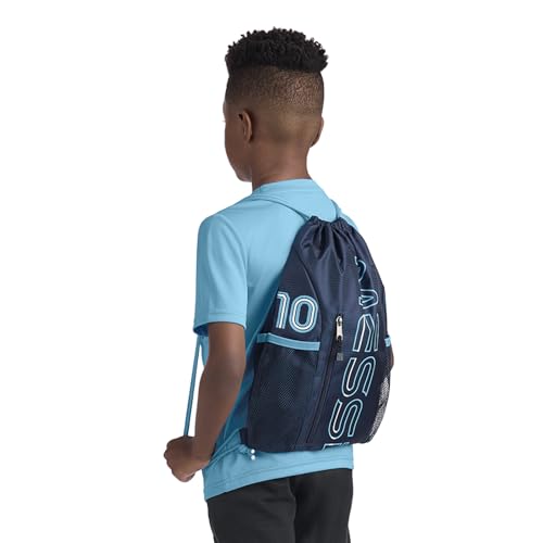 Messi Boys Lifestyle Drawstring Bag, Front & Water Bottle Pocket, Dark Blue