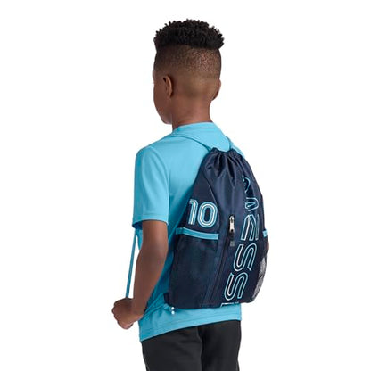 Messi Boys Lifestyle Drawstring Bag, Front & Water Bottle Pocket, Dark Blue