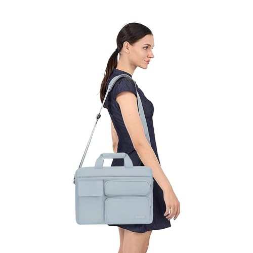 MOSISO Laptop Shoulder Bag 15.6 inch, 15-15.6 inch Computer Bag Compatible with MacBook Pro 16 inch, HP, Dell, Lenovo, Notebook with 2 Raised&1 Flapover&1 Horizontal Pocket&Handle&Belt, Baby Blue - color: Baby Blue, size: 16 inch