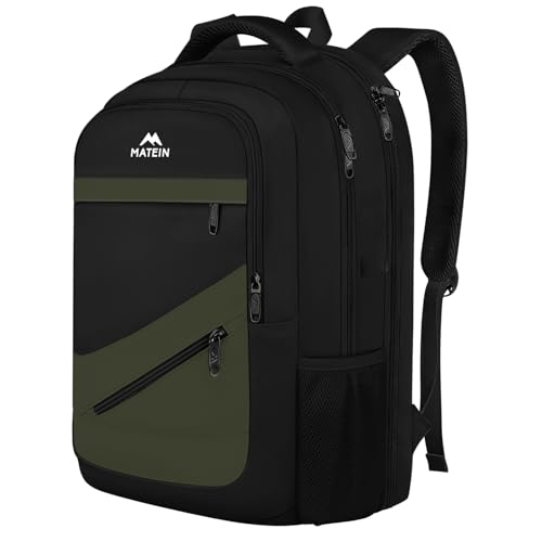MATEIN 17 Inch Laptop Backpack for Work, Airline Approved Carry On Travel Backpack with Anti Theft Pocket and Luggage Strap, Water Resistant College Computer Daypack Gifts for Men Women, Black Green - color: Black Green, size: 17 Inch