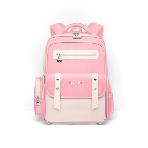Kids Backpack for Kids, Lightweight Waterproof Pink White Backpack for School, Kindergarten Elementary School Students Boys & Girls Backpack with Safety Whistle and Includes a Detachable Waist Belt - color: Pink