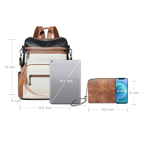 Shrrie Backpack Purse for Women Leather Fashion Designer Travel Backpack Convertible Shoulder Satchel Bag for College Work - color: 3-1 Black With Brown and White