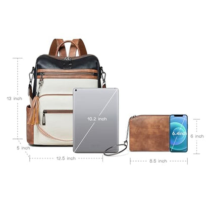 Shrrie Backpack Purse for Women Leather Fashion Designer Travel Backpack Convertible Shoulder Satchel Bag for College Work - color: 3-1 Black With Brown and White