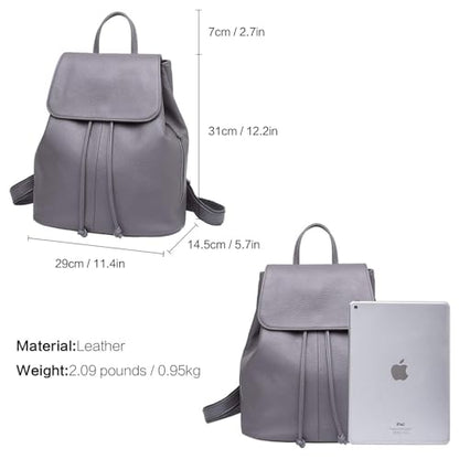 BOYATU Women’s Full-Grain Leather Backpack Purse, Minimal Structured Design, Work Commuter & City Travel, Compact Everyday Essentials, Fashion RFID Pocket Bag ((Grey) - color: Grey