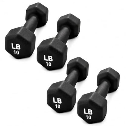 Neoprene Hexagon Dumbbells with Cast Ergo Handle (1 to 15lbs Pack of 1, 2, 4) | Durable Anti-Slip Exercise & Fitness Strength Training Free Weights for Home Gym | Black | For Men & Women - color: Black-10Lb pack of 4