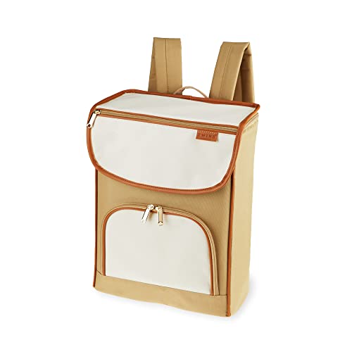 Twine Insulated Cooler Backpack, Wine Tote, Insulated Liner, Shoulder Straps, 2 Front Pockets, Includes Corkscrew, Beige, Set of 1 - style: Wine Cooler Backpack