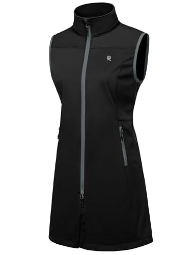 Little Donkey Andy Women's Lightweight Softshell Vest, Windproof Sleeveless Jacket for Running Hiking Travel - color: Black-long, size: X-Small