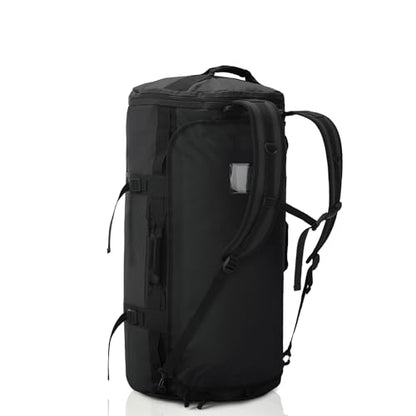 Haimont Heavy Duty Convertible Travel Duffel Backpack, Black, 60L | Shoe Compartment, Water-Resistant Tarpaulin, Wide U-Shaped Opening - color: Black, size: 60L