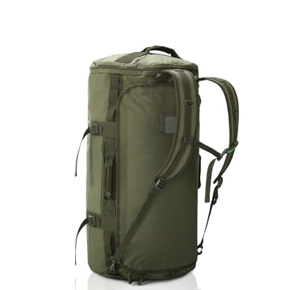 Haimont Heavy Duty Convertible Travel Duffel Backpack, Army Green, 60L | Shoe Compartment, Water-Resistant Tarpaulin, Wide U-Shaped Opening - color: Green, size: 60L