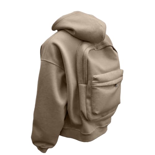 Backpack Hoodie for Men Women Zipper Cardigan Creative Hoodies Lightweight Travel Hooded Sweatshirts with Backpack - color: Khaki, size: Small